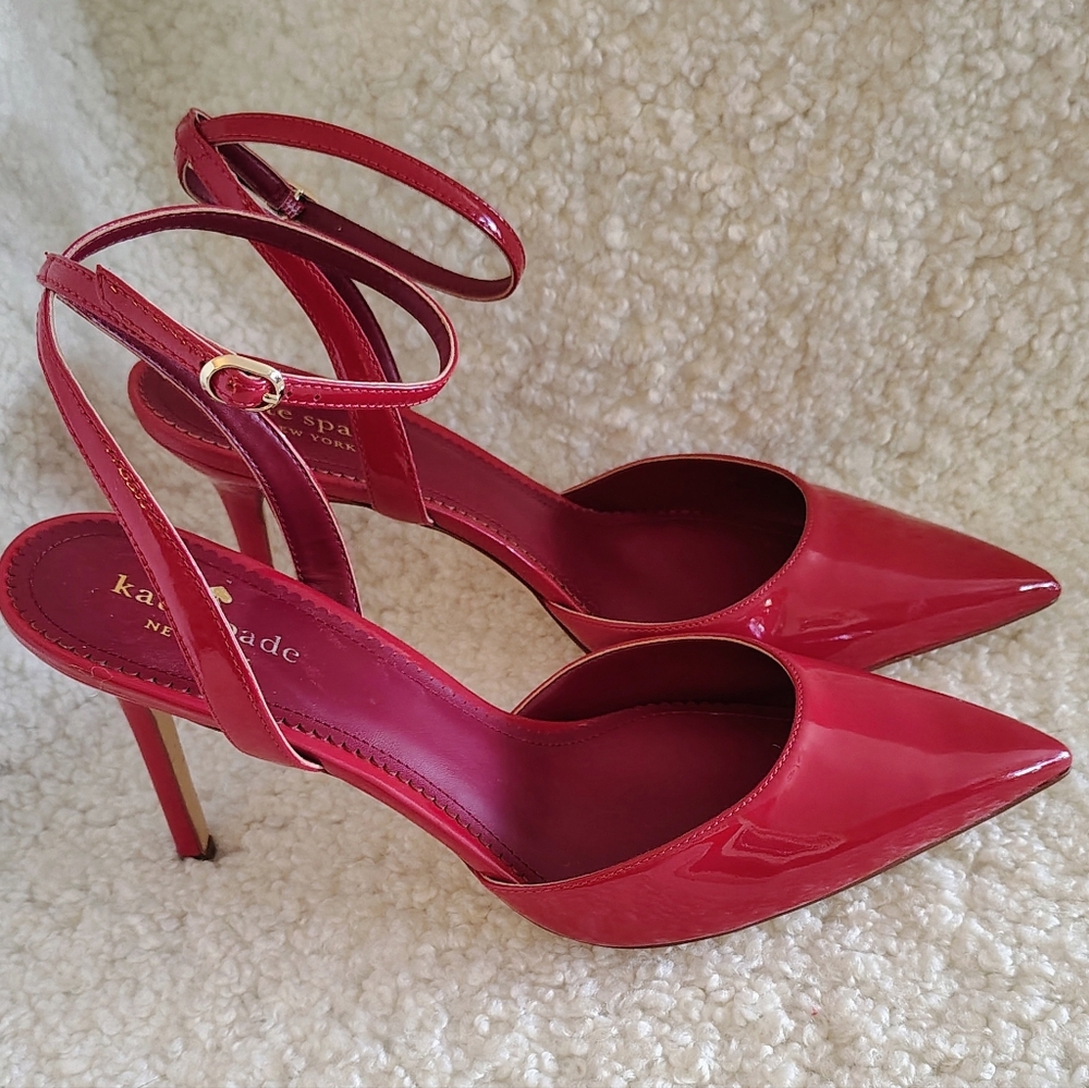Kate Spade New York Vivian.Red Patent Leather Ankle Strap Heels Size 11 B